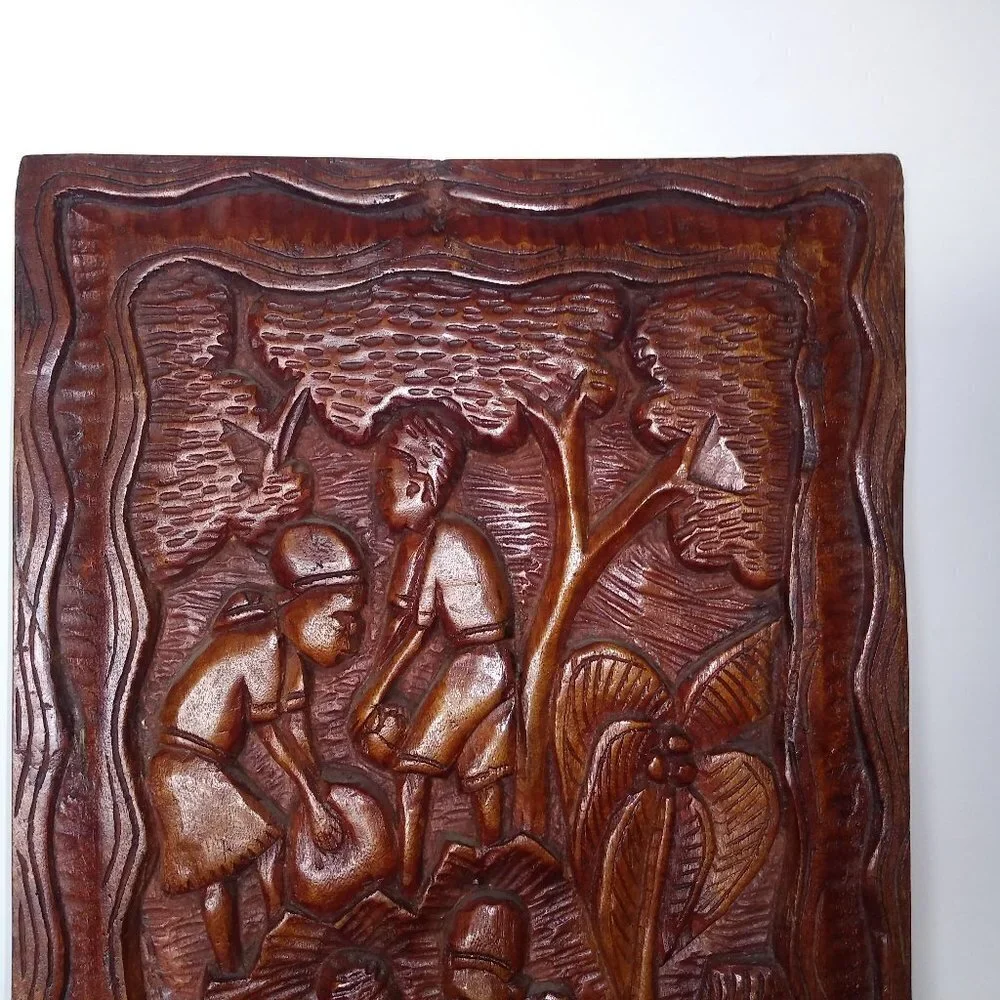 Vintage Wood Folk Art Carved Wall Hanging Rustic Country Farmhouse decor